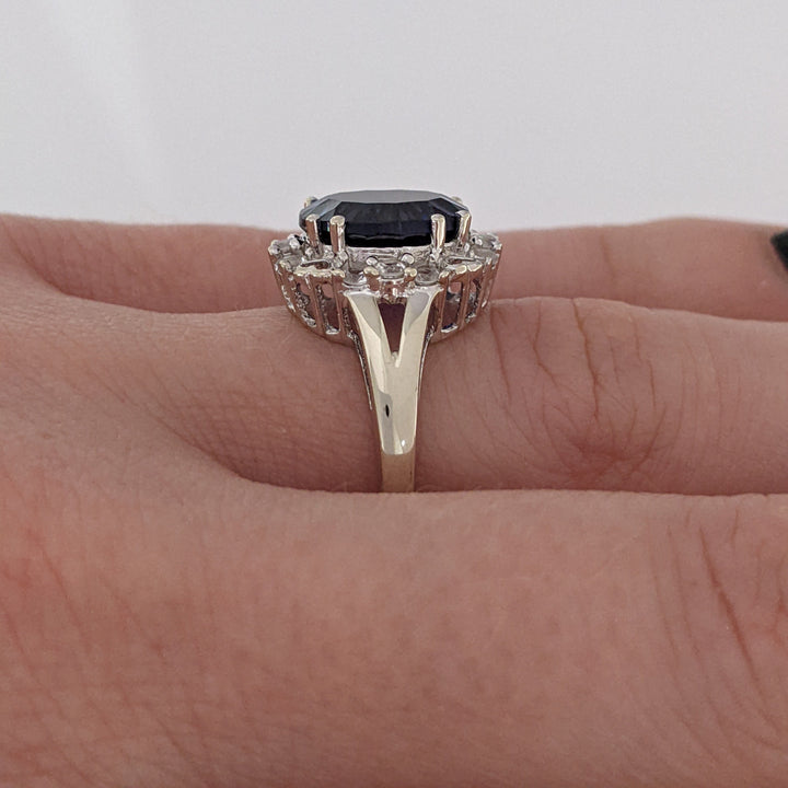 10K WHITE LAB-CREATED SAPPHIRE OVAL 8X10 WITH WHITE SAPPHIRE ESTATE RING 3.2 GRAMS