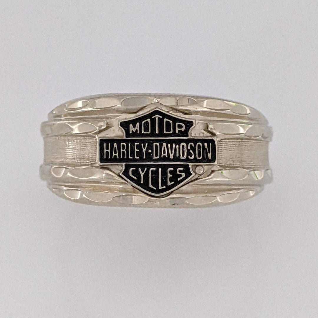 10K WHITE HARLEY DAVIDSON BLACK ENAMEL ESTATE RING 5.1 GRAMS