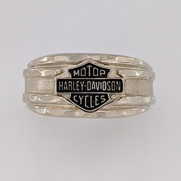 10K WHITE HARLEY DAVIDSON BLACK ENAMEL ESTATE RING 5.1 GRAMS