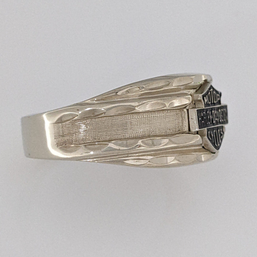 10K WHITE HARLEY DAVIDSON BLACK ENAMEL ESTATE RING 5.1 GRAMS