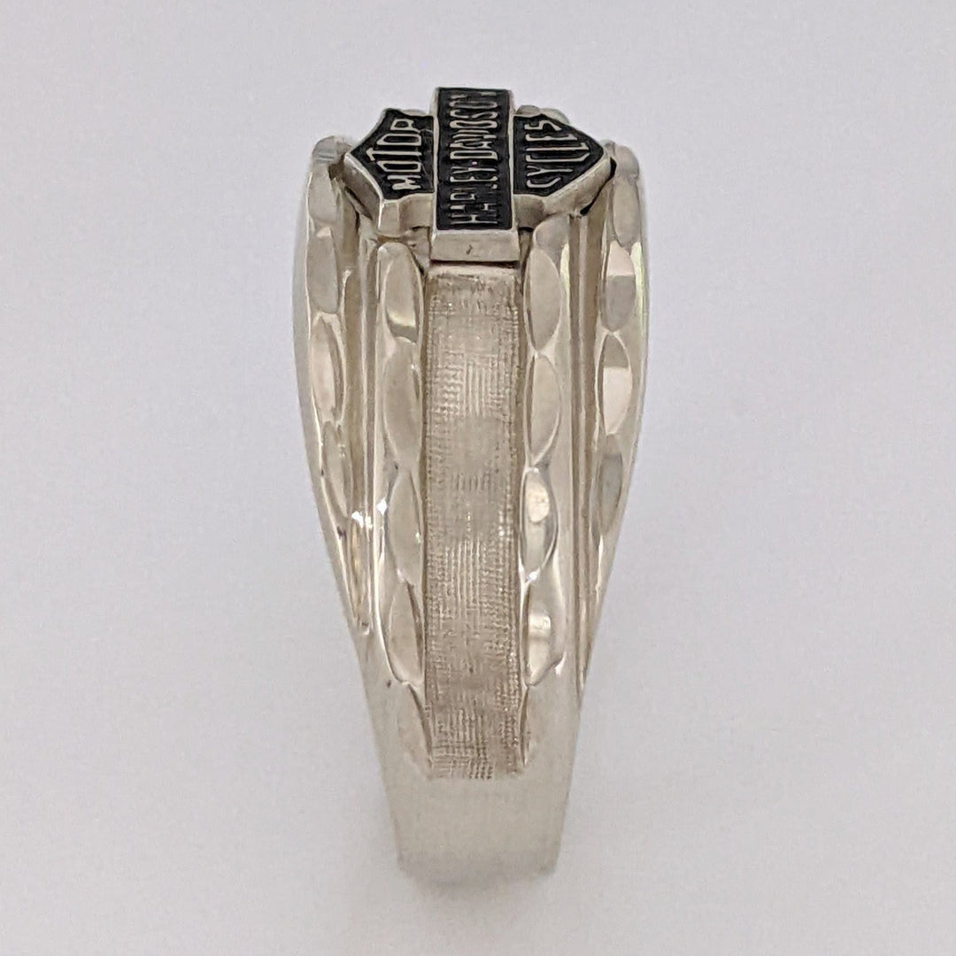 10K WHITE HARLEY DAVIDSON BLACK ENAMEL ESTATE RING 5.1 GRAMS
