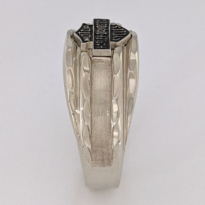 10K WHITE HARLEY DAVIDSON BLACK ENAMEL ESTATE RING 5.1 GRAMS