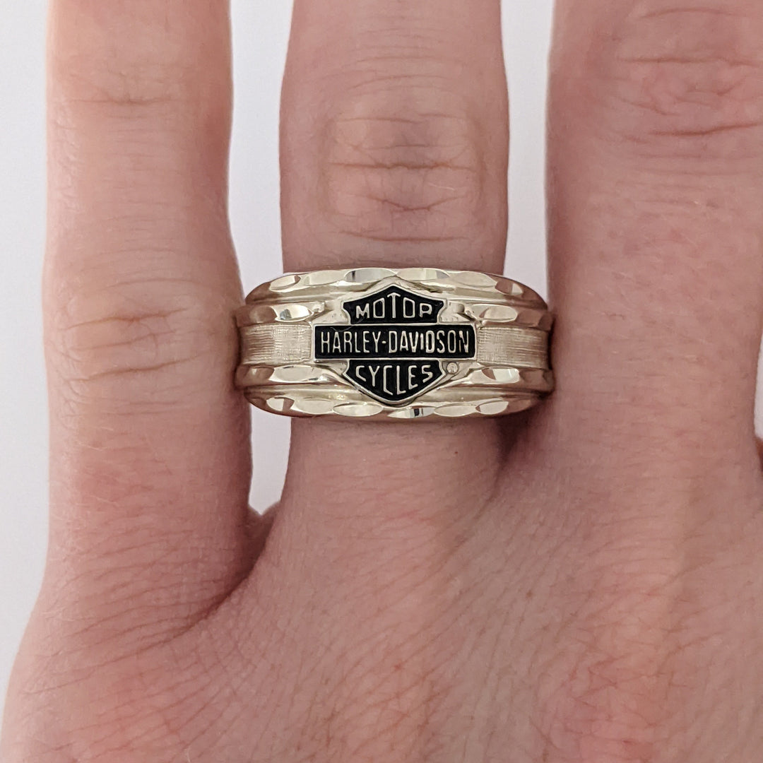 10K WHITE HARLEY DAVIDSON BLACK ENAMEL ESTATE RING 5.1 GRAMS