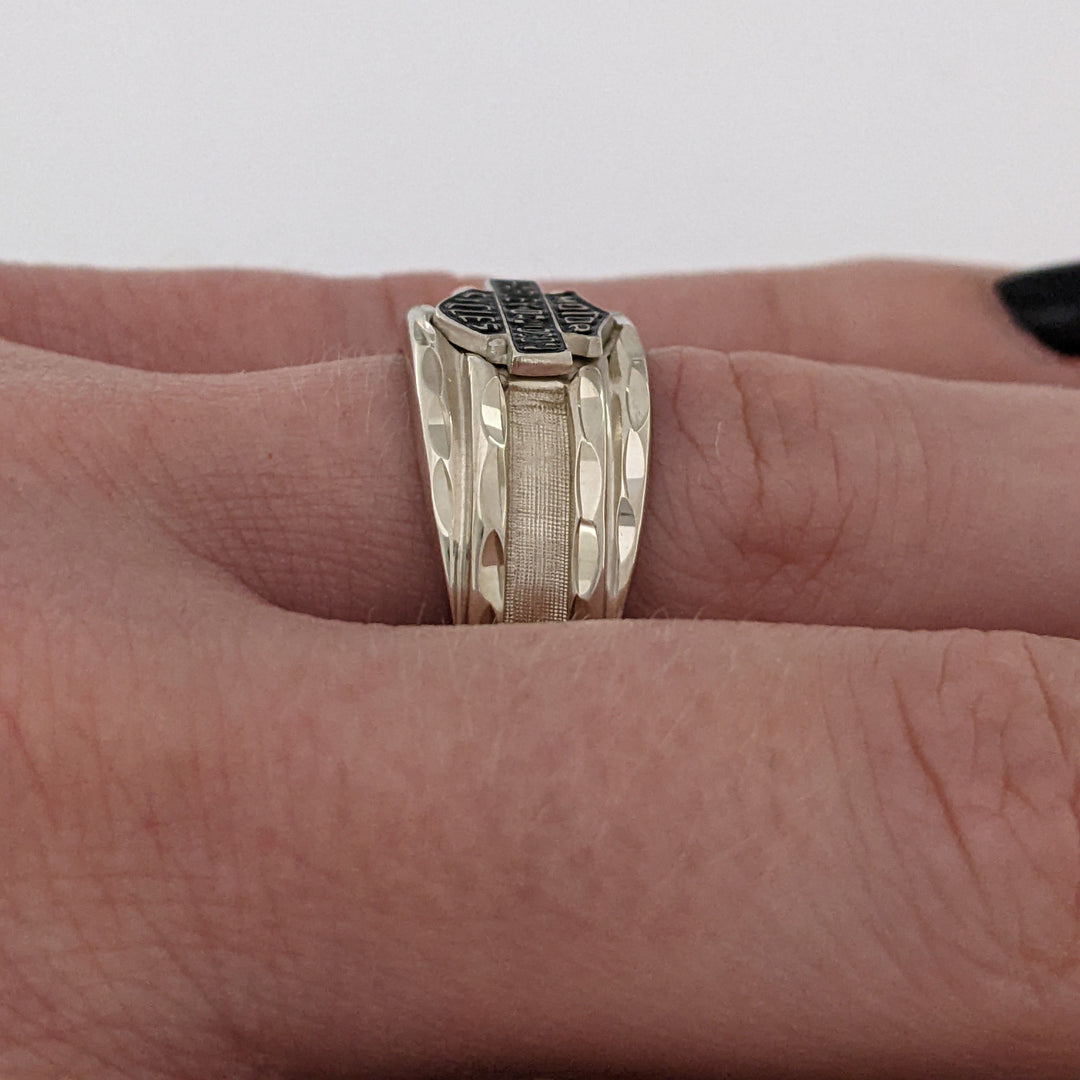 10K WHITE HARLEY DAVIDSON BLACK ENAMEL ESTATE RING 5.1 GRAMS