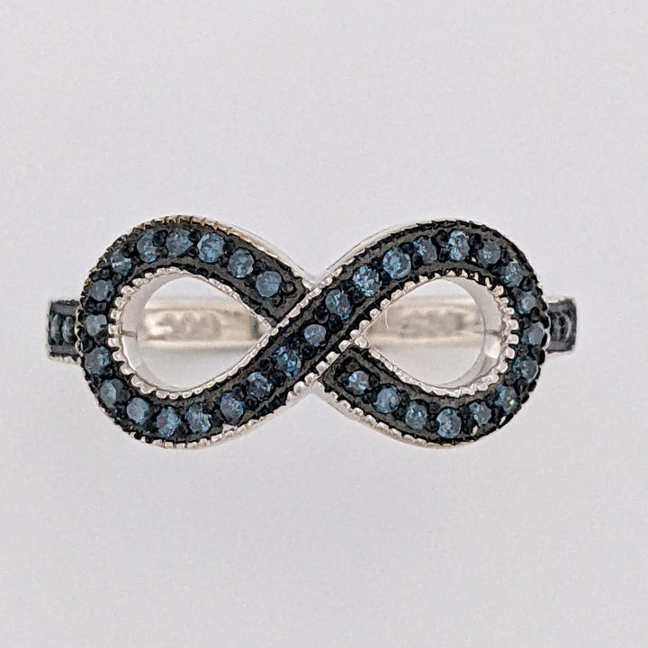 STERLING SILVER BLUE DIAMOND INFINITY ESTATE RING 2.7 GRAMS