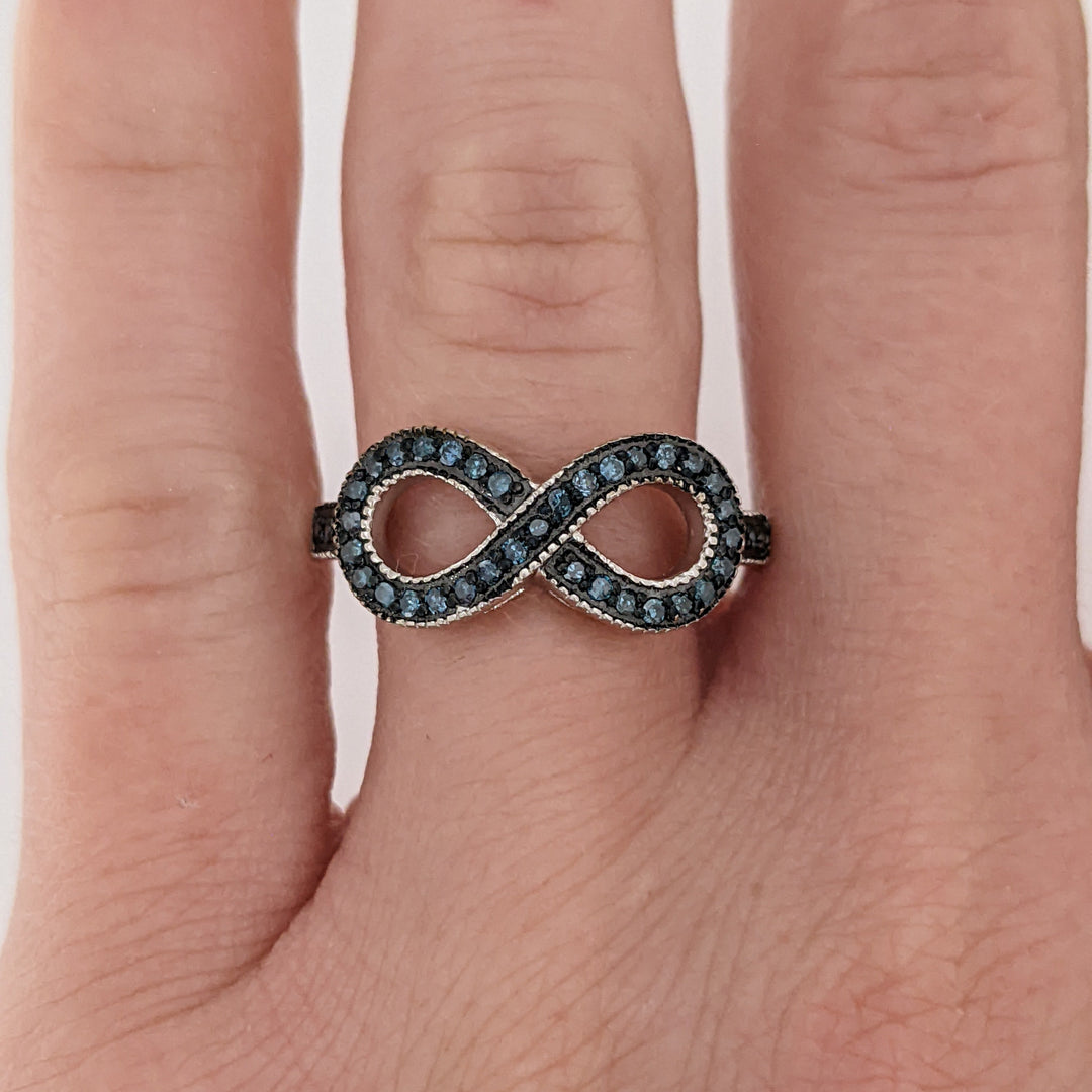 STERLING SILVER BLUE DIAMOND INFINITY ESTATE RING 2.7 GRAMS