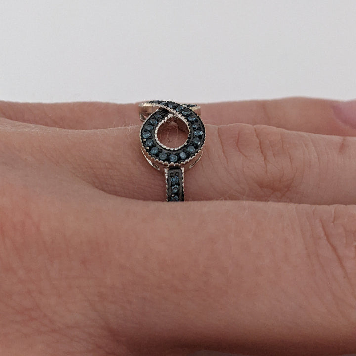 STERLING SILVER BLUE DIAMOND INFINITY ESTATE RING 2.7 GRAMS