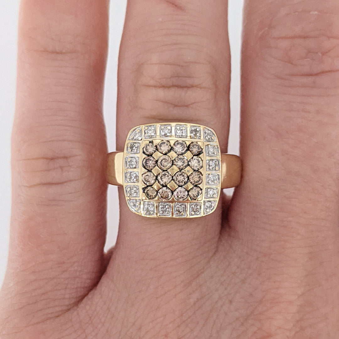 14K .50 CARAT TOTAL WEIGHT SI2 I (20) BROWN (16) ESTATE CLUSTER RING 5.7 GRAMS