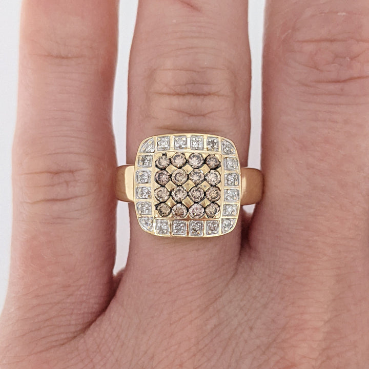 14K .50 CARAT TOTAL WEIGHT SI2 I (20) BROWN (16) ESTATE CLUSTER RING 5.7 GRAMS