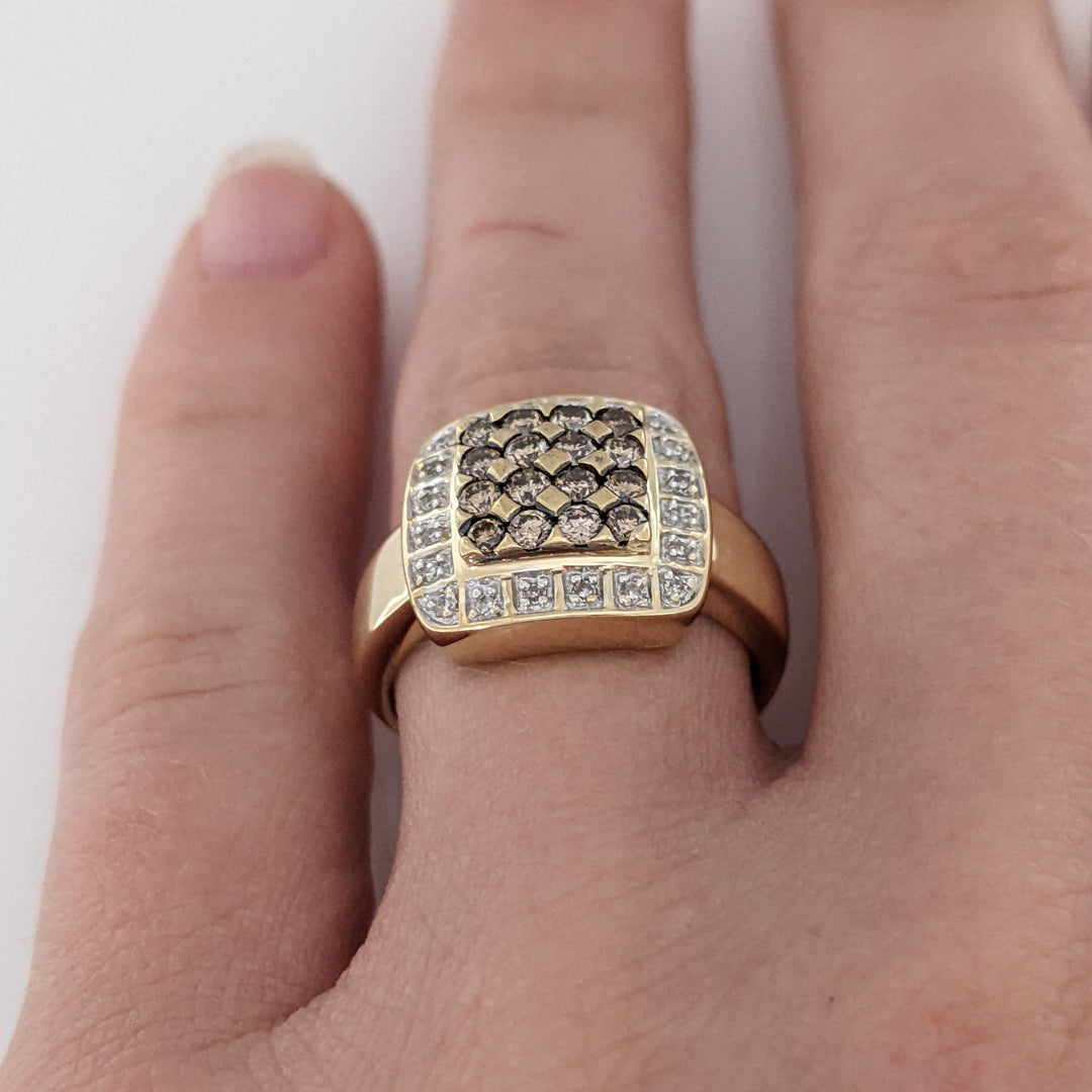 14K .50 CARAT TOTAL WEIGHT SI2 I (20) BROWN (16) ESTATE CLUSTER RING 5.7 GRAMS
