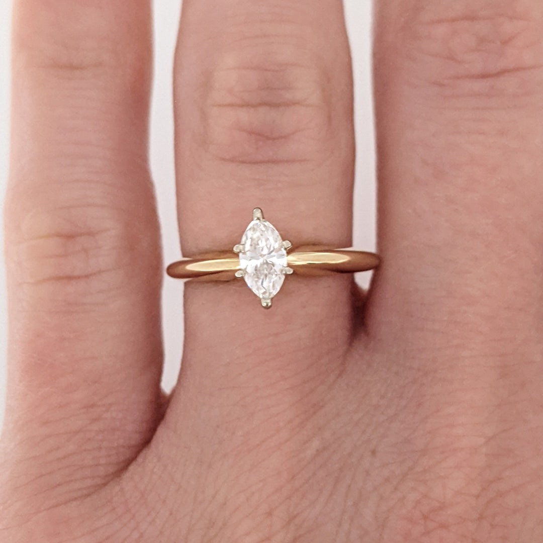 14K .27 CARAT TOTAL SI1 H DIAMOND MARQUISE CUT SOLITAIRE ESTATE RING 2.1 GRAMS