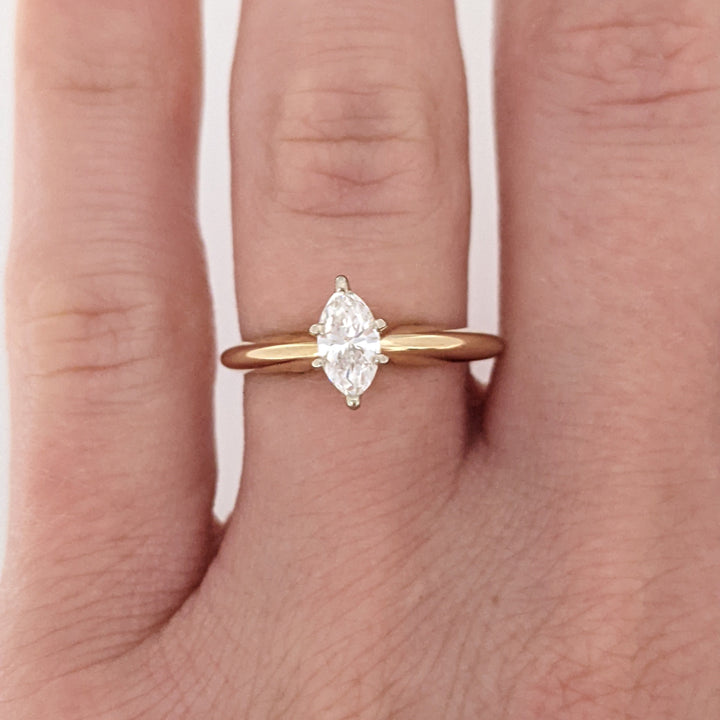 14K .27 CARAT TOTAL SI1 H DIAMOND MARQUISE CUT SOLITAIRE ESTATE RING 2.1 GRAMS