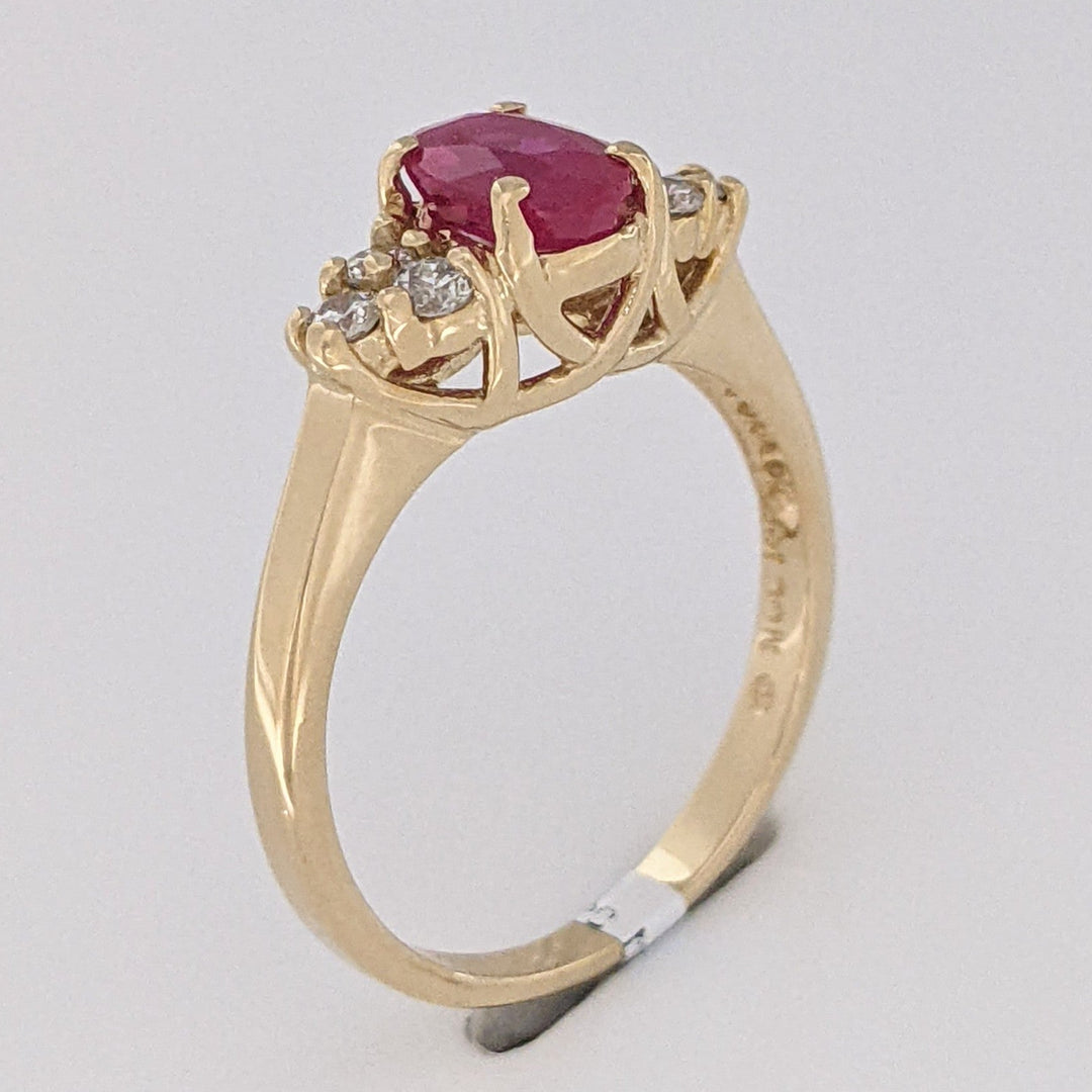 14K RUBY OVAL "A" 5X7 WITH .18 DIAMOND TOTAL WEIGHT (6) ROUND ESTATE RING 3.4 GRAMS