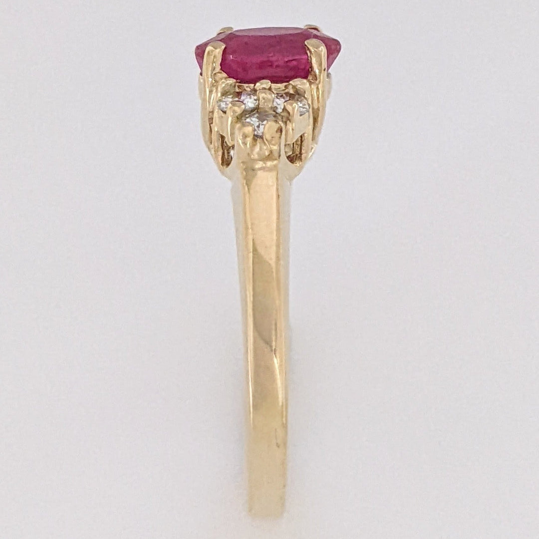 14K RUBY OVAL "A" 5X7 WITH .18 DIAMOND TOTAL WEIGHT (6) ROUND ESTATE RING 3.4 GRAMS