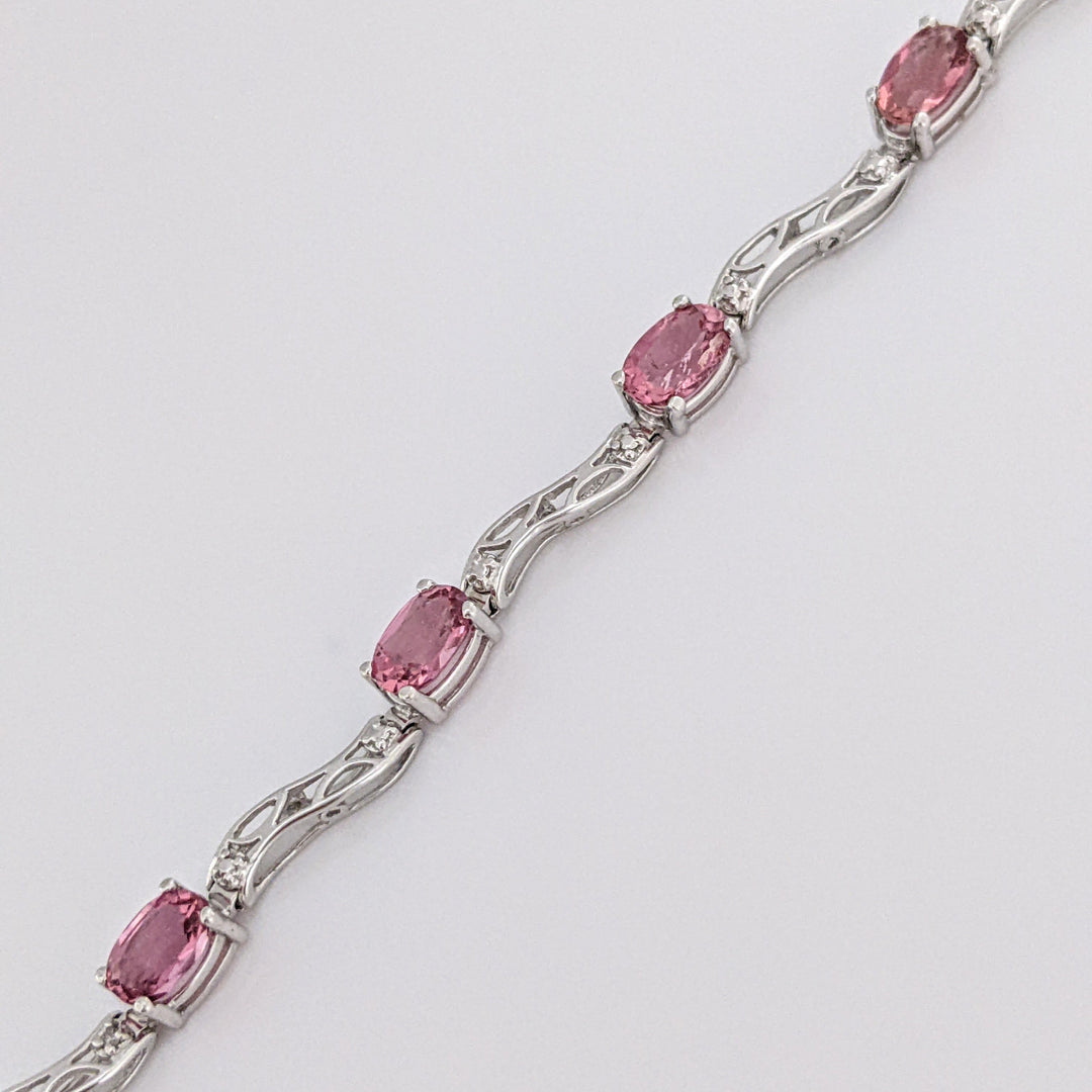 10K WHITE PINK TOURMALINE OVAL (9) 4X6 WITH (2) MELEE ESTATE BRACELET 5.2 GRAMS