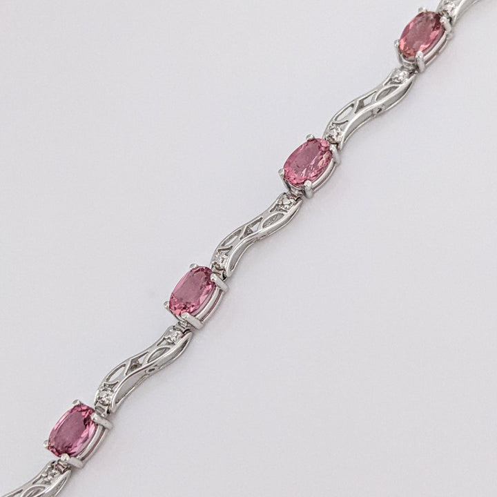 10K WHITE PINK TOURMALINE OVAL (9) 4X6 WITH (2) MELEE ESTATE BRACELET 5.2 GRAMS