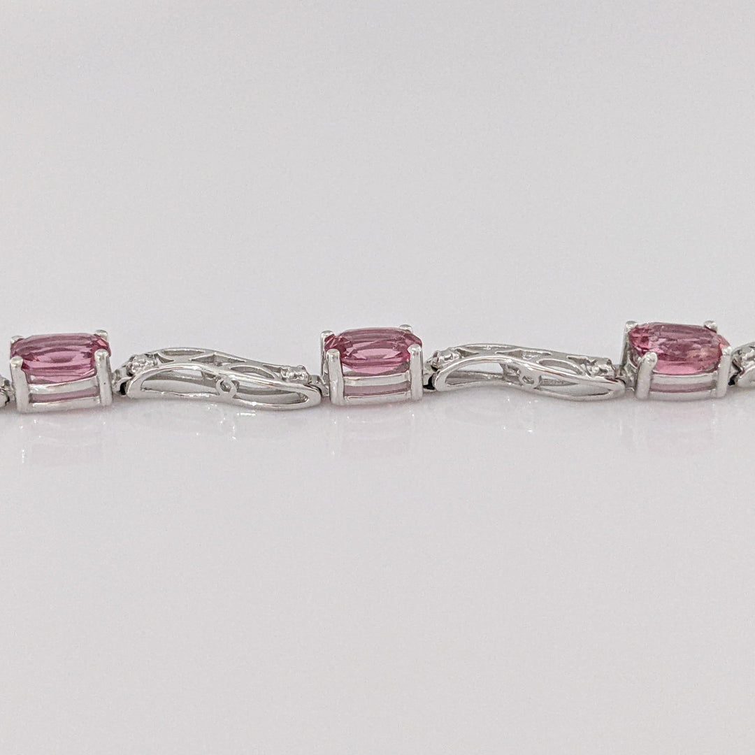 10K WHITE PINK TOURMALINE OVAL (9) 4X6 WITH (2) MELEE ESTATE BRACELET 5.2 GRAMS