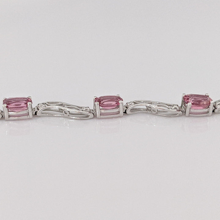 10K WHITE PINK TOURMALINE OVAL (9) 4X6 WITH (2) MELEE ESTATE BRACELET 5.2 GRAMS