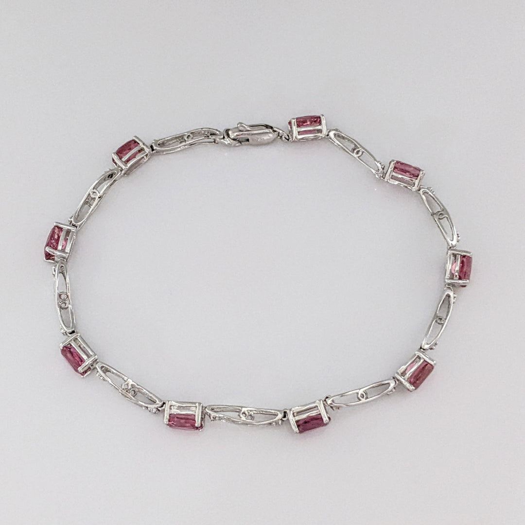 10K WHITE PINK TOURMALINE OVAL (9) 4X6 WITH (2) MELEE ESTATE BRACELET 5.2 GRAMS