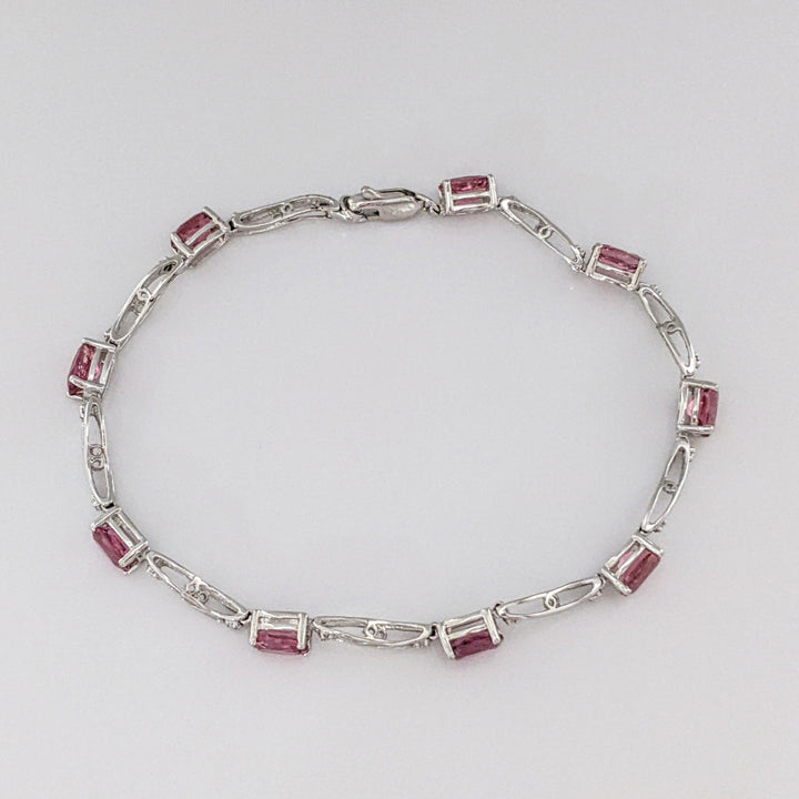 10K WHITE PINK TOURMALINE OVAL (9) 4X6 WITH (2) MELEE ESTATE BRACELET 5.2 GRAMS