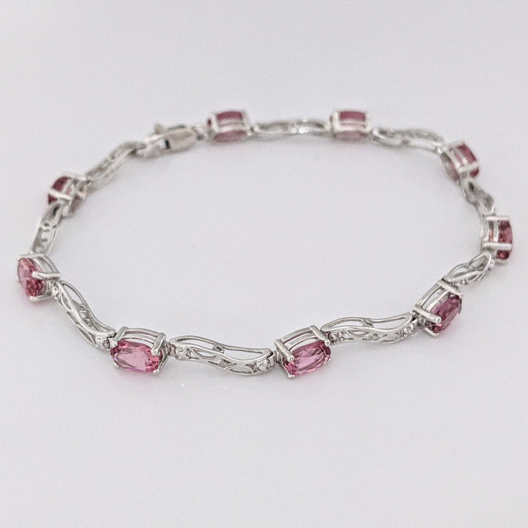 10K WHITE PINK TOURMALINE OVAL (9) 4X6 WITH (2) MELEE ESTATE BRACELET 5.2 GRAMS