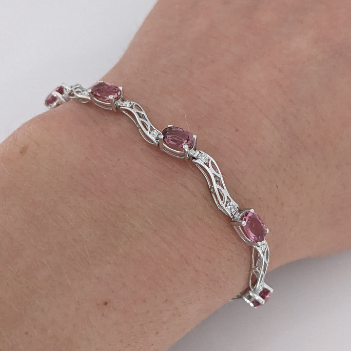 10K WHITE PINK TOURMALINE OVAL (9) 4X6 WITH (2) MELEE ESTATE BRACELET 5.2 GRAMS