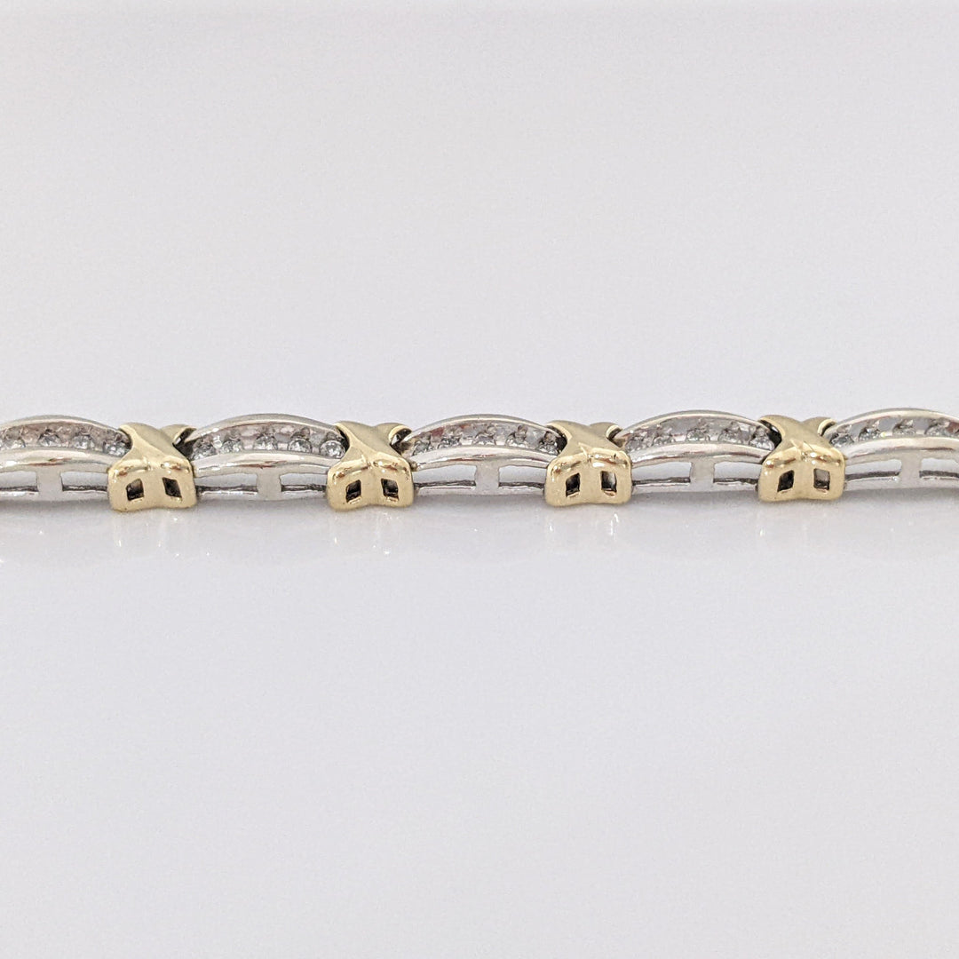 10K TWO-TONE .88 CARAT TOTAL WEIGHT I1 I DIAMOND ROUND (70) ESTATE LINK BRACELET 12.1 GRAMS