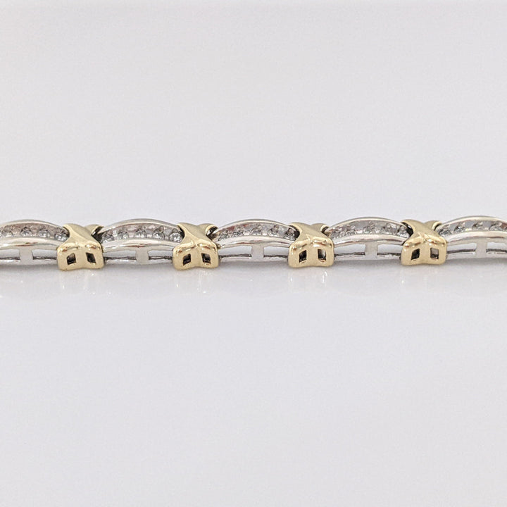 10K TWO-TONE .88 CARAT TOTAL WEIGHT I1 I DIAMOND ROUND (70) ESTATE LINK BRACELET 12.1 GRAMS