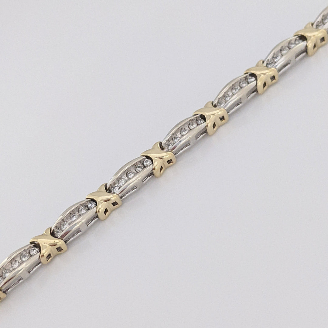 10K TWO-TONE .88 CARAT TOTAL WEIGHT I1 I DIAMOND ROUND (70) ESTATE LINK BRACELET 12.1 GRAMS