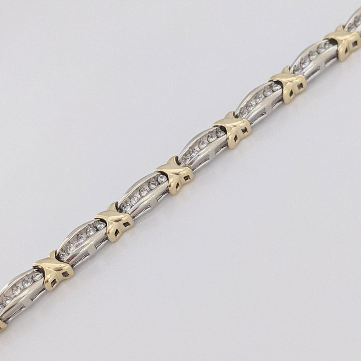 10K TWO-TONE .88 CARAT TOTAL WEIGHT I1 I DIAMOND ROUND (70) ESTATE LINK BRACELET 12.1 GRAMS