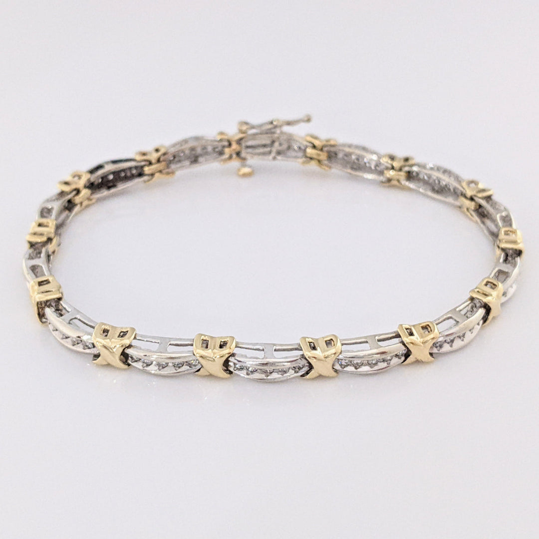 10K TWO-TONE .88 CARAT TOTAL WEIGHT I1 I DIAMOND ROUND (70) ESTATE LINK BRACELET 12.1 GRAMS