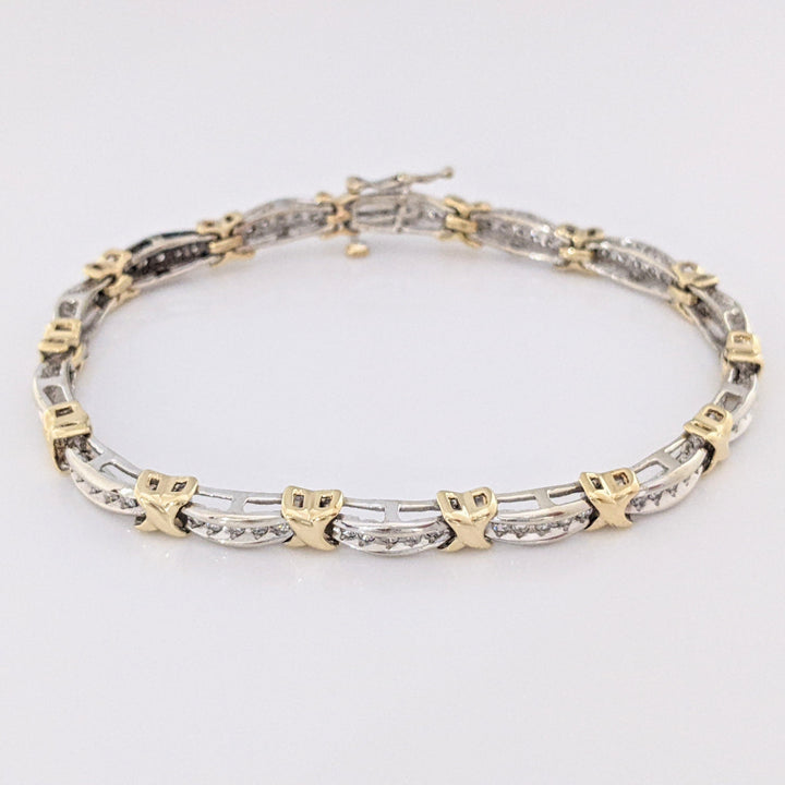 10K TWO-TONE .88 CARAT TOTAL WEIGHT I1 I DIAMOND ROUND (70) ESTATE LINK BRACELET 12.1 GRAMS