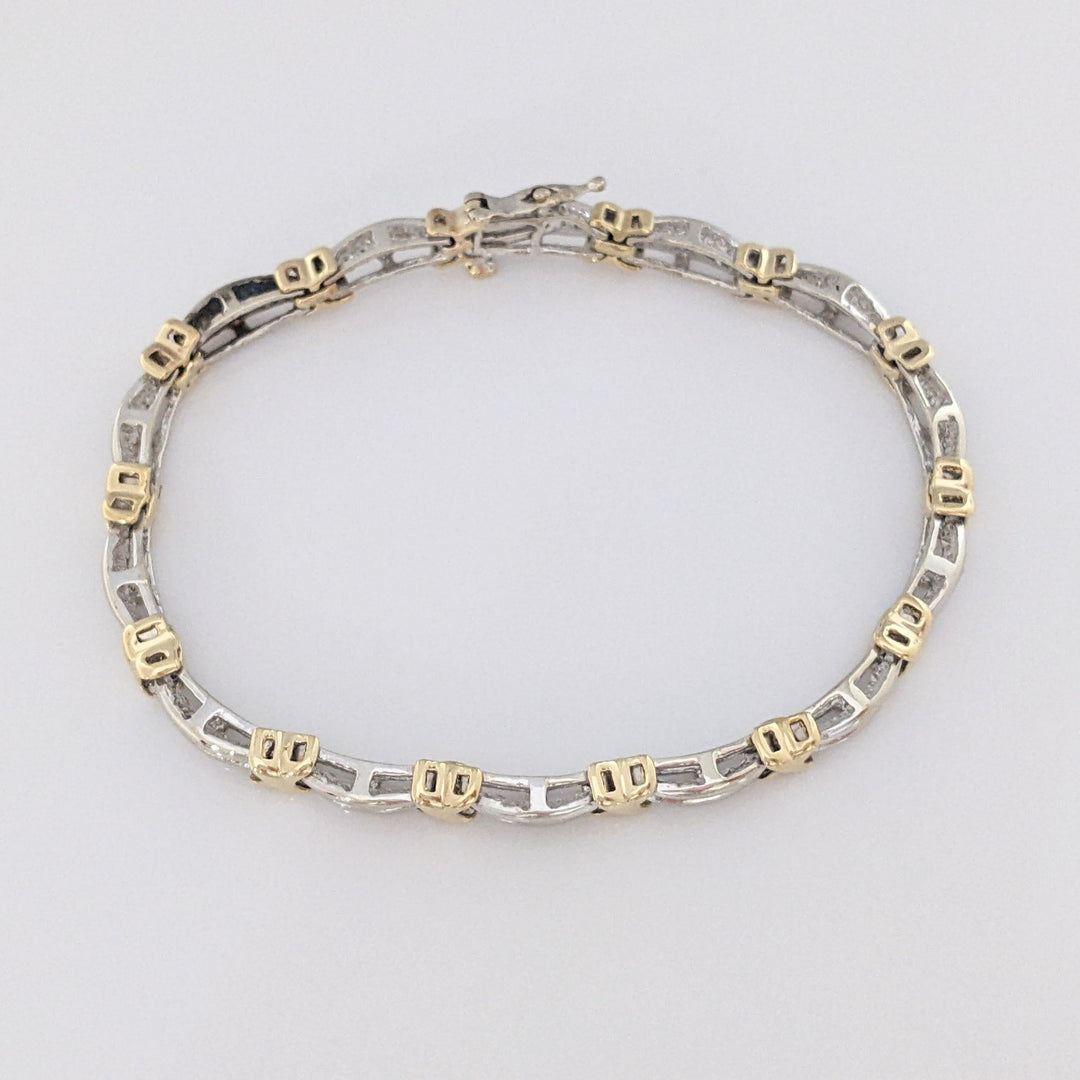 10K TWO-TONE .88 CARAT TOTAL WEIGHT I1 I DIAMOND ROUND (70) ESTATE LINK BRACELET 12.1 GRAMS