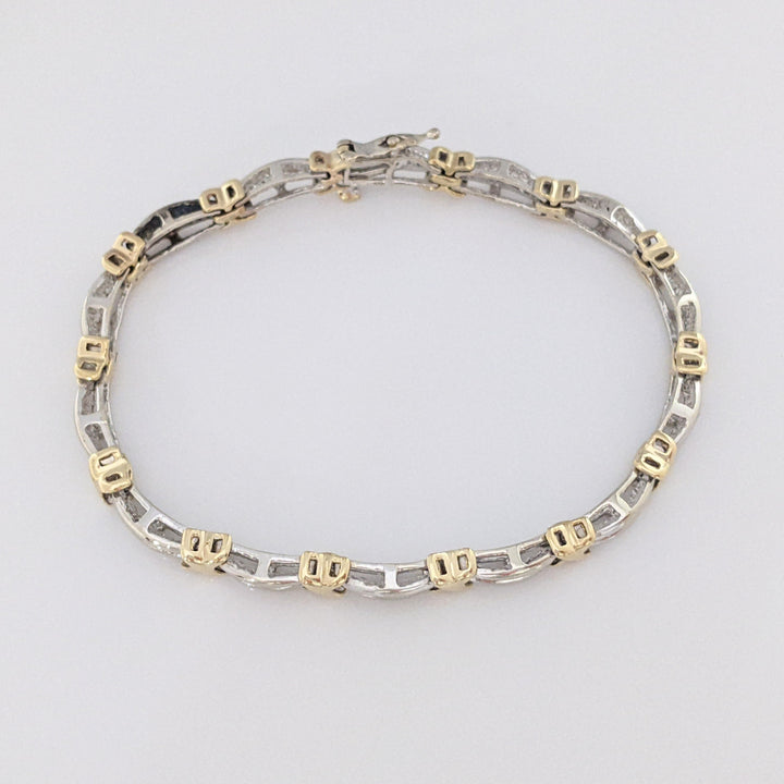 10K TWO-TONE .88 CARAT TOTAL WEIGHT I1 I DIAMOND ROUND (70) ESTATE LINK BRACELET 12.1 GRAMS