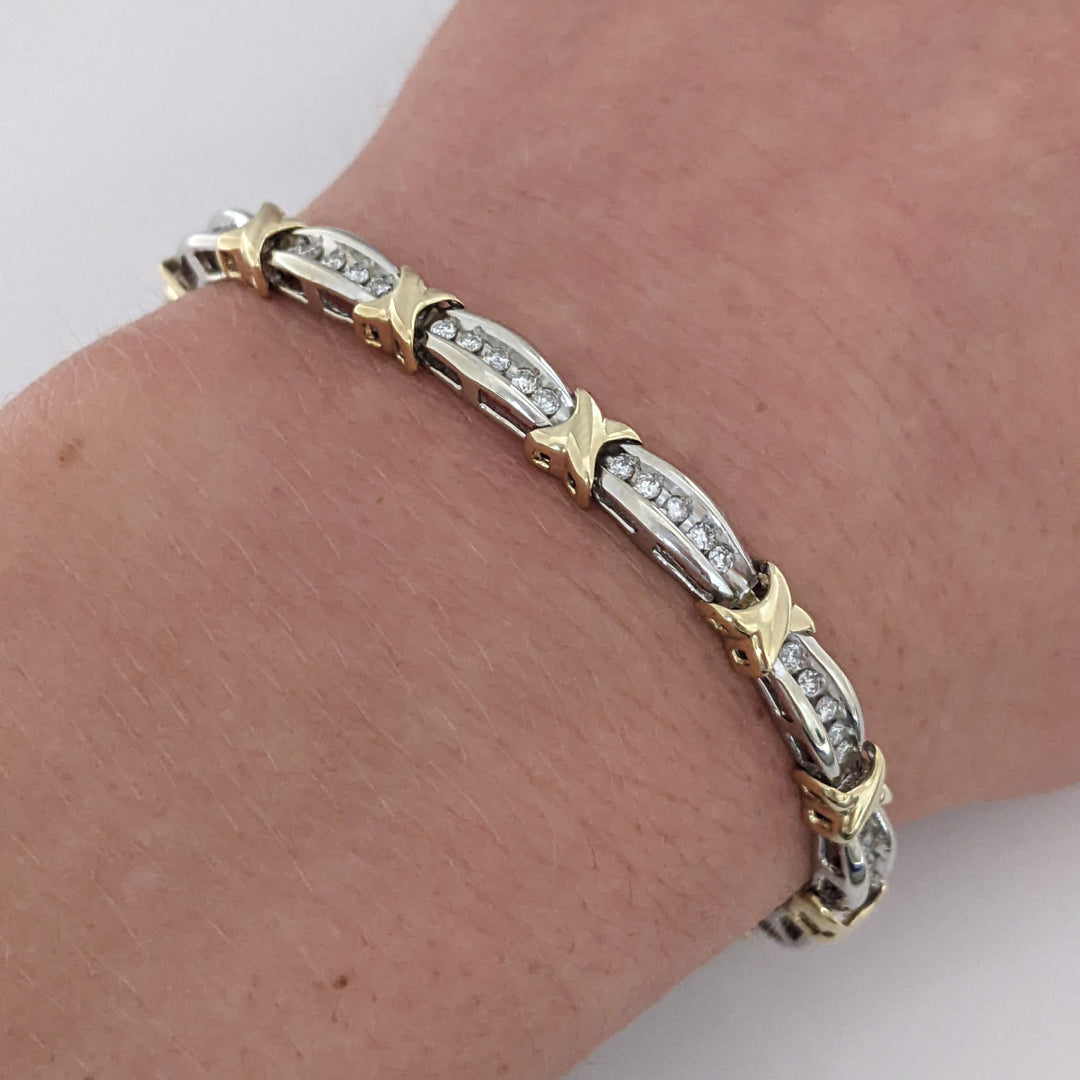 10K TWO-TONE .88 CARAT TOTAL WEIGHT I1 I DIAMOND ROUND (70) ESTATE LINK BRACELET 12.1 GRAMS