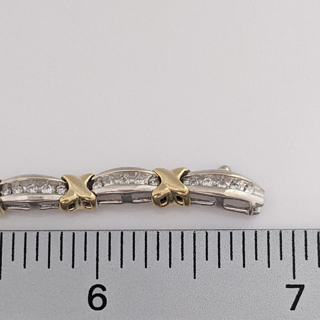 10K TWO-TONE .88 CARAT TOTAL WEIGHT I1 I DIAMOND ROUND (70) ESTATE LINK BRACELET 12.1 GRAMS