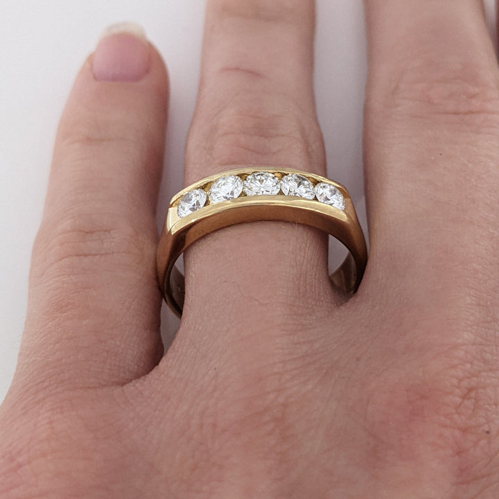14K 1.00 CARAT TOTAL WEIGHT VS1 G DIAMOND ROUND (5) ESTATE CHANNEL SET BAND 7.8 GRAMS