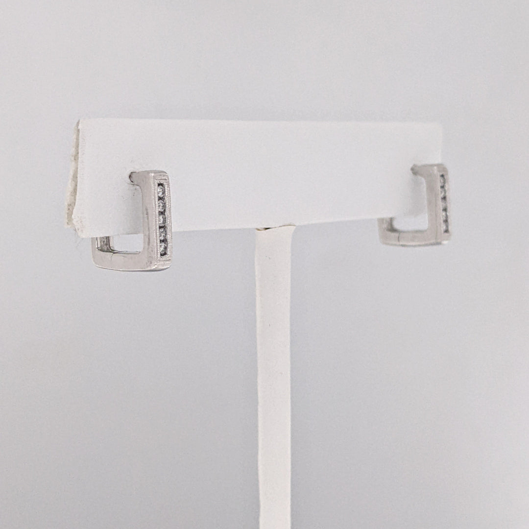 10K WHITE .15 CARAT TOTAL WEIGHT (10) ROUND SQUARE HOOP ESTATE EARRINGS 3.9 GRAMS