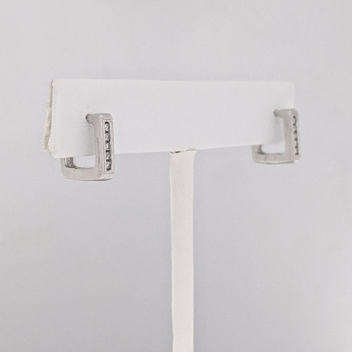 10K WHITE .15 CARAT TOTAL WEIGHT (10) ROUND SQUARE HOOP ESTATE EARRINGS 3.9 GRAMS