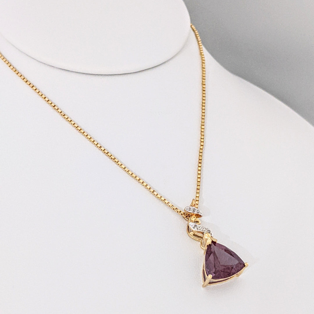 10K LAB-CREATED ALEXANDRITE TRILLION 12MM WITH (7) MELEE ESTATE PENDANT & 14K CHAIN 4.9 GRAMS