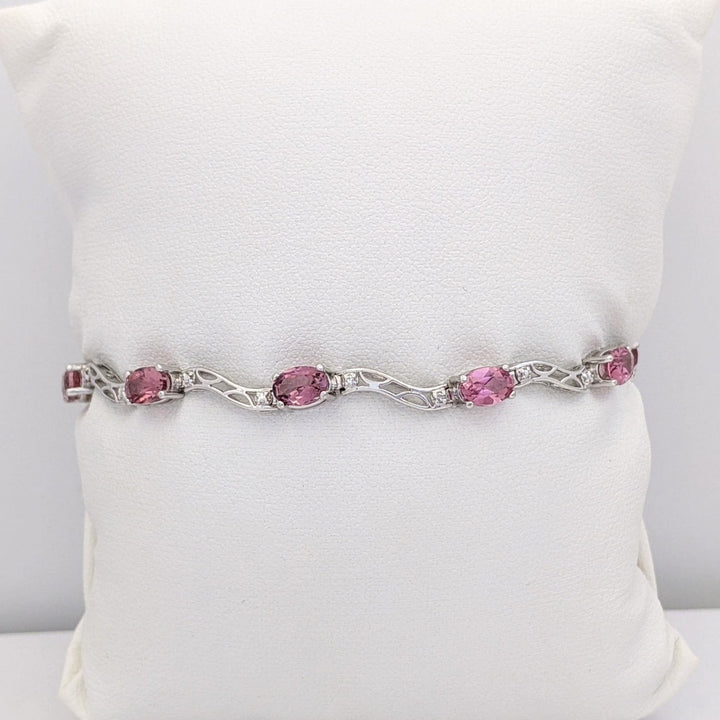 10K WHITE PINK TOURMALINE OVAL (9) 4X6 WITH (2) MELEE ESTATE BRACELET 5.2 GRAMS