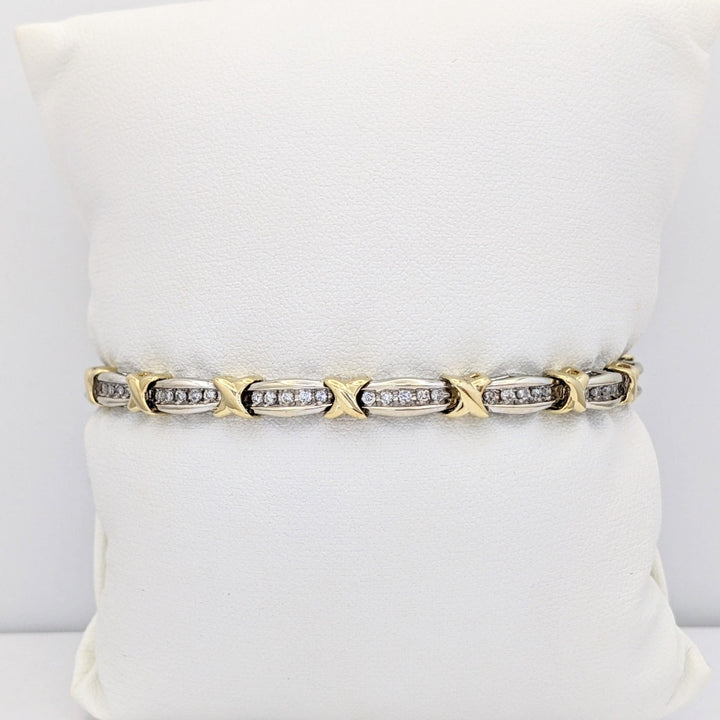 10K TWO-TONE .88 CARAT TOTAL WEIGHT I1 I DIAMOND ROUND (70) ESTATE LINK BRACELET 12.1 GRAMS