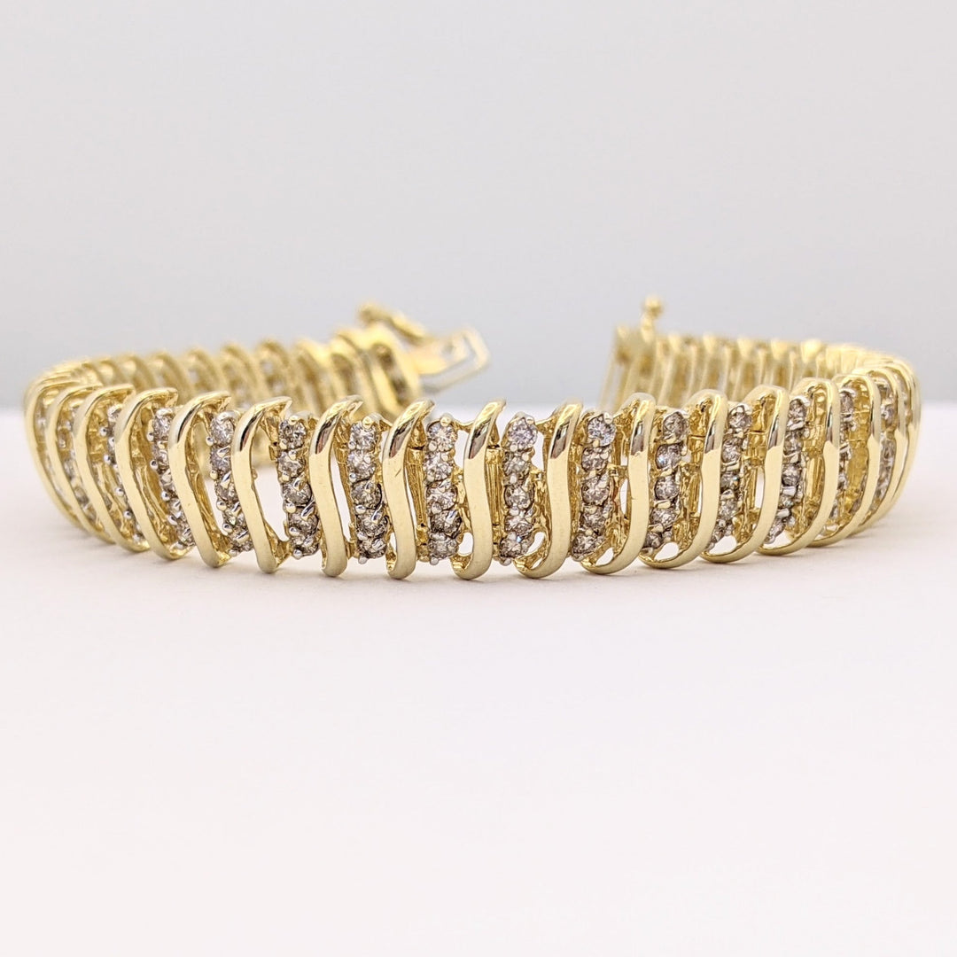 14K 5.00 CARAT TOTAL WEIGHT SI2 M DIAMOND ROUND (200) 10MM WIDE ESTATE BRACELET 25.7 GRAMS