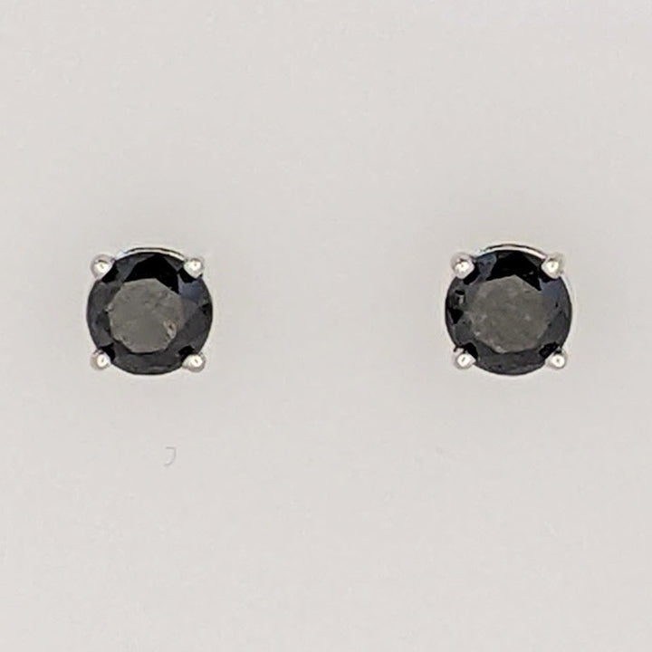 14K WHITE .75 CARAT TOTAL BLACK DIAMOND ROUND (2) ESTATE STUD EARRINGS 0.8 GRAMS