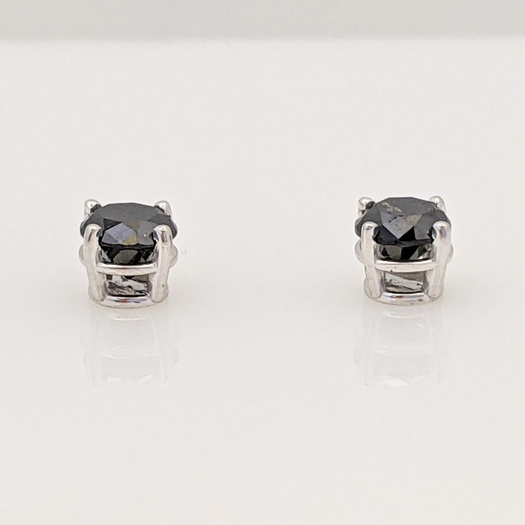 14K WHITE .75 CARAT TOTAL BLACK DIAMOND ROUND (2) ESTATE STUD EARRINGS 0.8 GRAMS