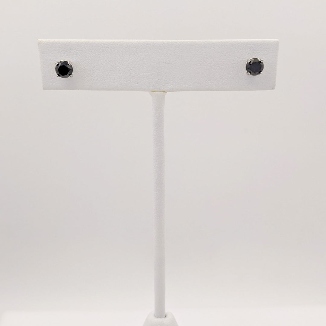 14K WHITE .75 CARAT TOTAL BLACK DIAMOND ROUND (2) ESTATE STUD EARRINGS 0.8 GRAMS