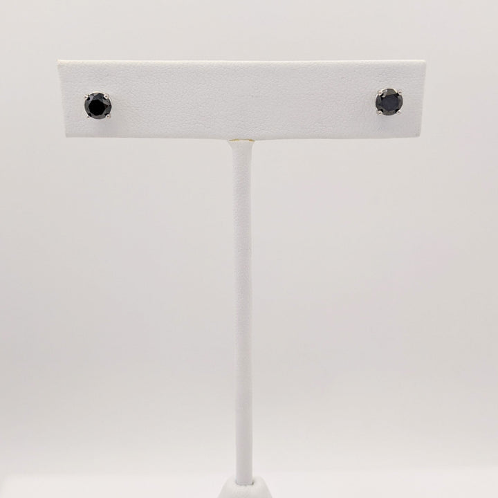 14K WHITE .75 CARAT TOTAL BLACK DIAMOND ROUND (2) ESTATE STUD EARRINGS 0.8 GRAMS