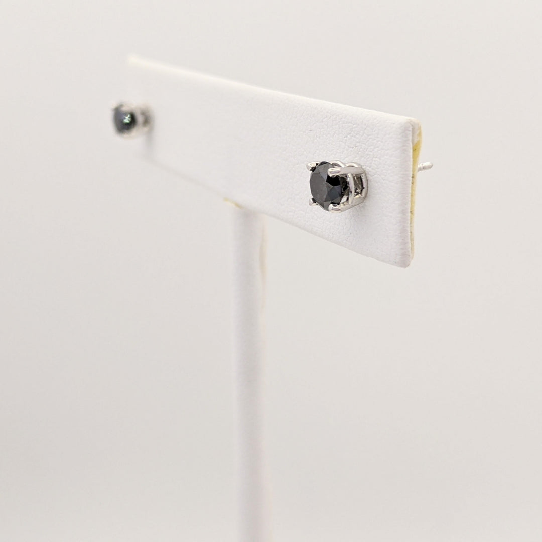 14K WHITE .75 CARAT TOTAL BLACK DIAMOND ROUND (2) ESTATE STUD EARRINGS 0.8 GRAMS