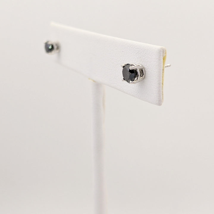 14K WHITE .75 CARAT TOTAL BLACK DIAMOND ROUND (2) ESTATE STUD EARRINGS 0.8 GRAMS