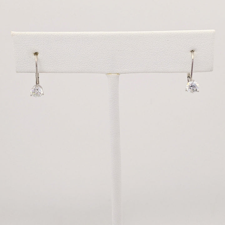14K WHITE .46 CARAT TOTAL WEIGHT I1 I DIAMOND ROUND (2) LEVERBACK ESTATE EARRINGS 0.8 GRAMS